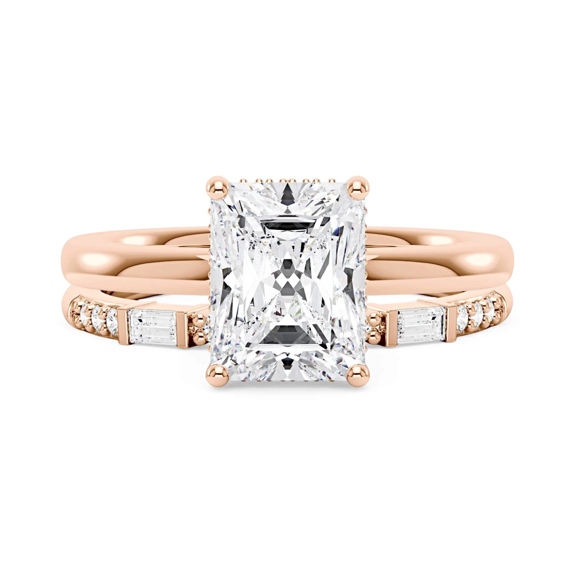 Radiant Moissanite Halo Bridal Ring Set - Image 4