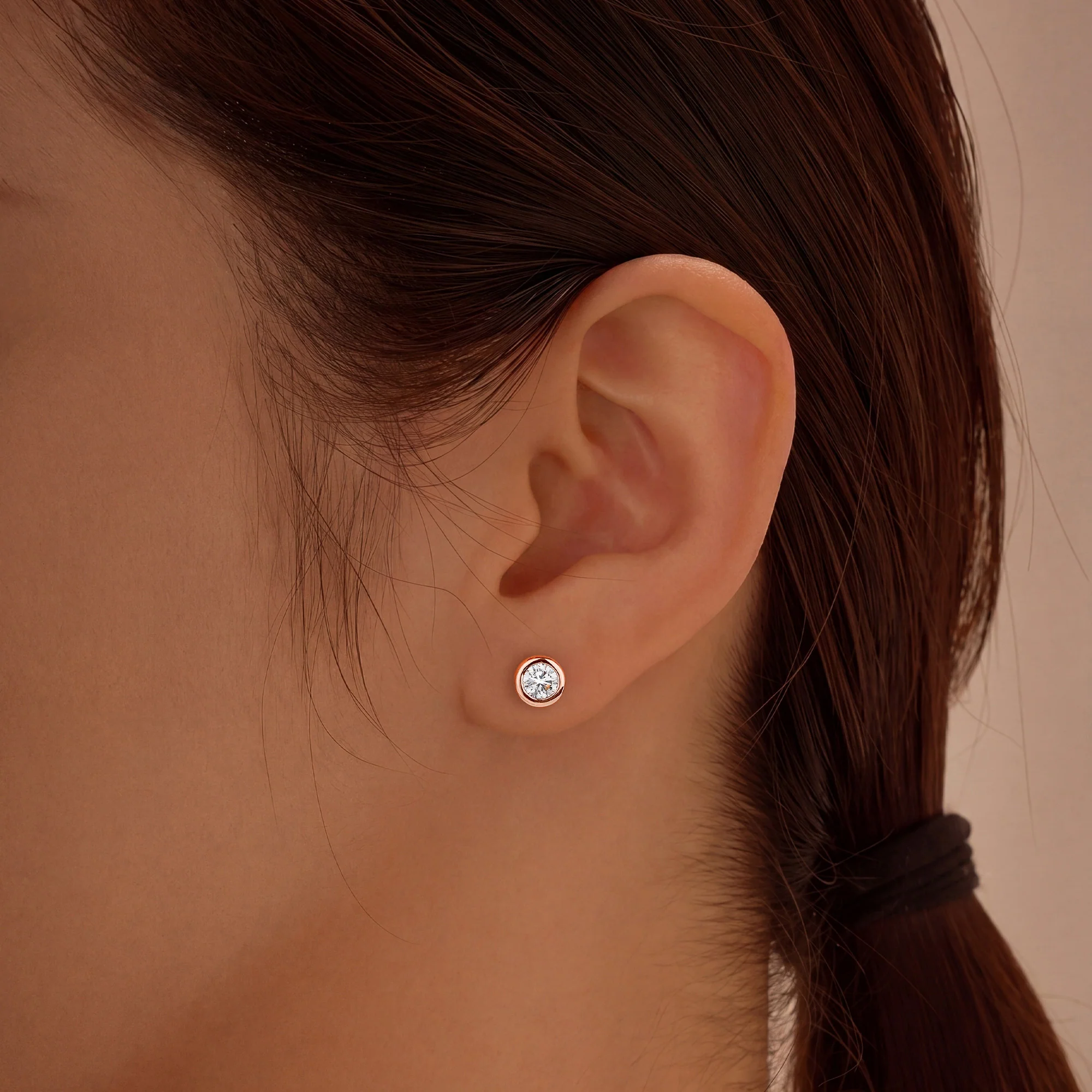 Round Cut Bezel Diamond Stud Earrings - Image 13