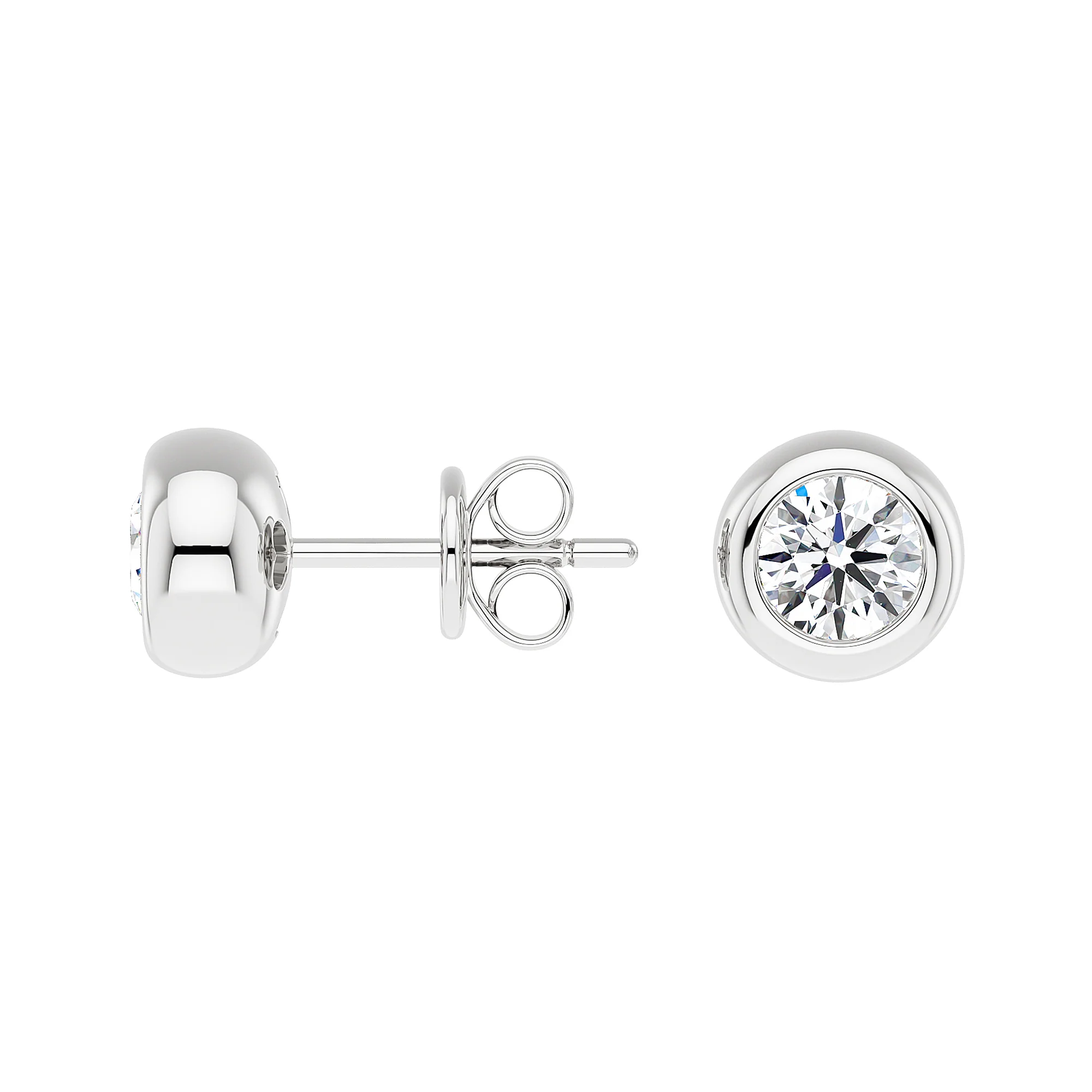 Round Cut Bezel Diamond Stud Earrings - Image 7