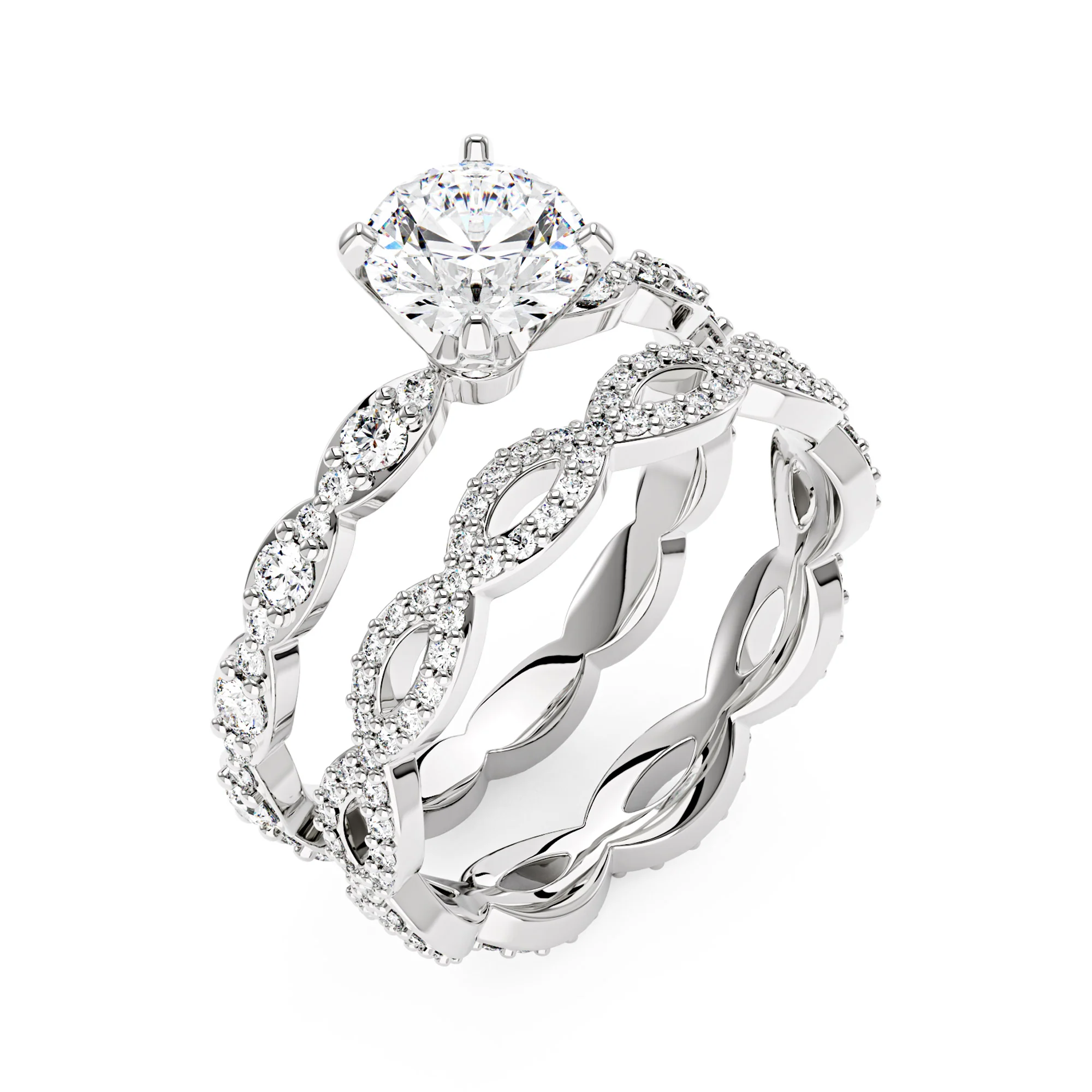 Round Cut Moissanite Infinity Band Bridal Set - Image 3
