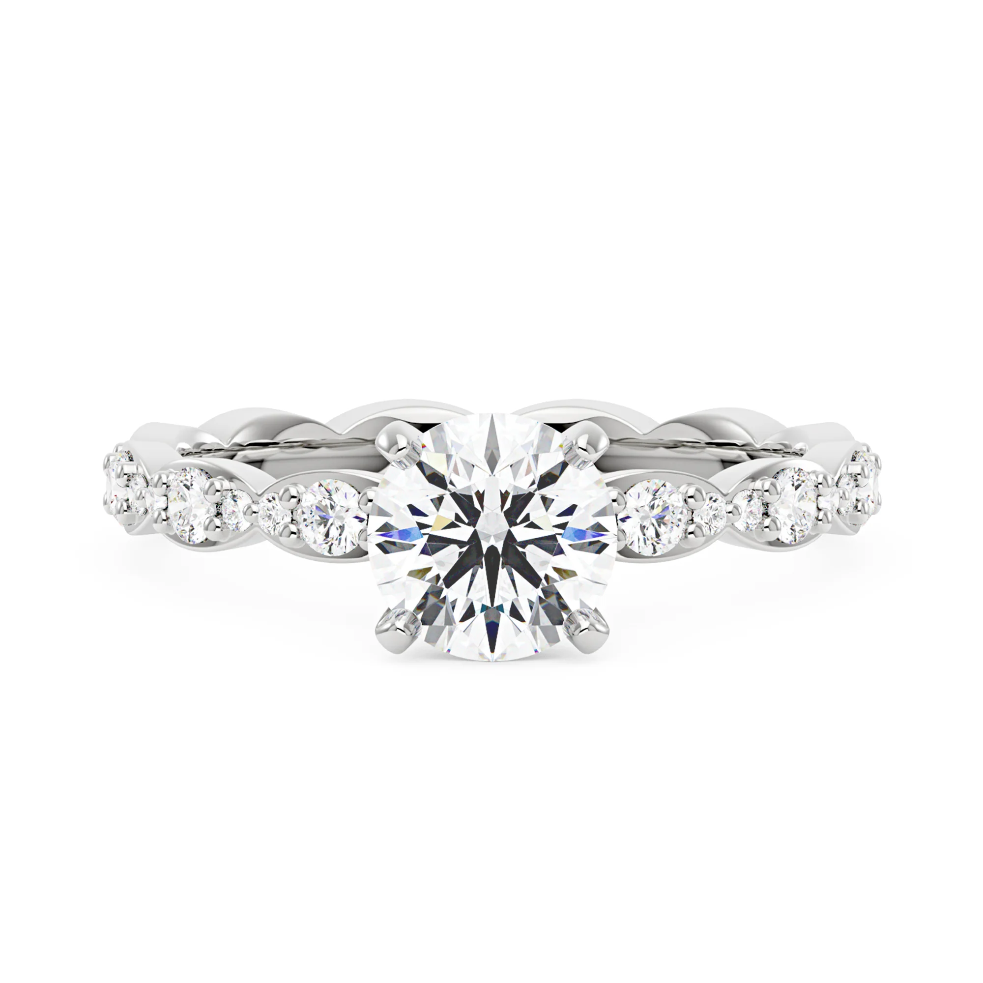 Round Moissanite Scallop Infinity Ring - Image 4