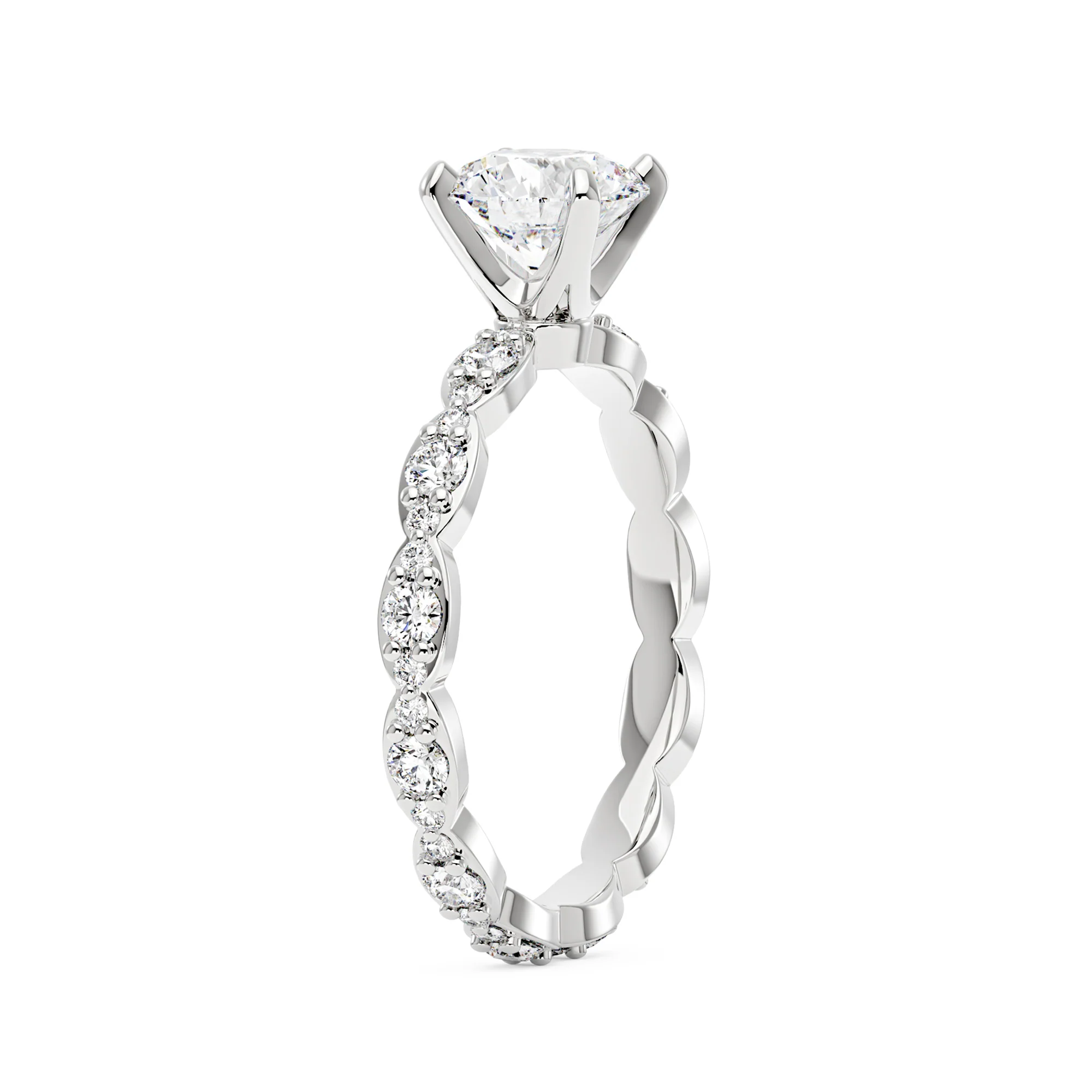 Round Moissanite Scallop Infinity Ring - Image 5
