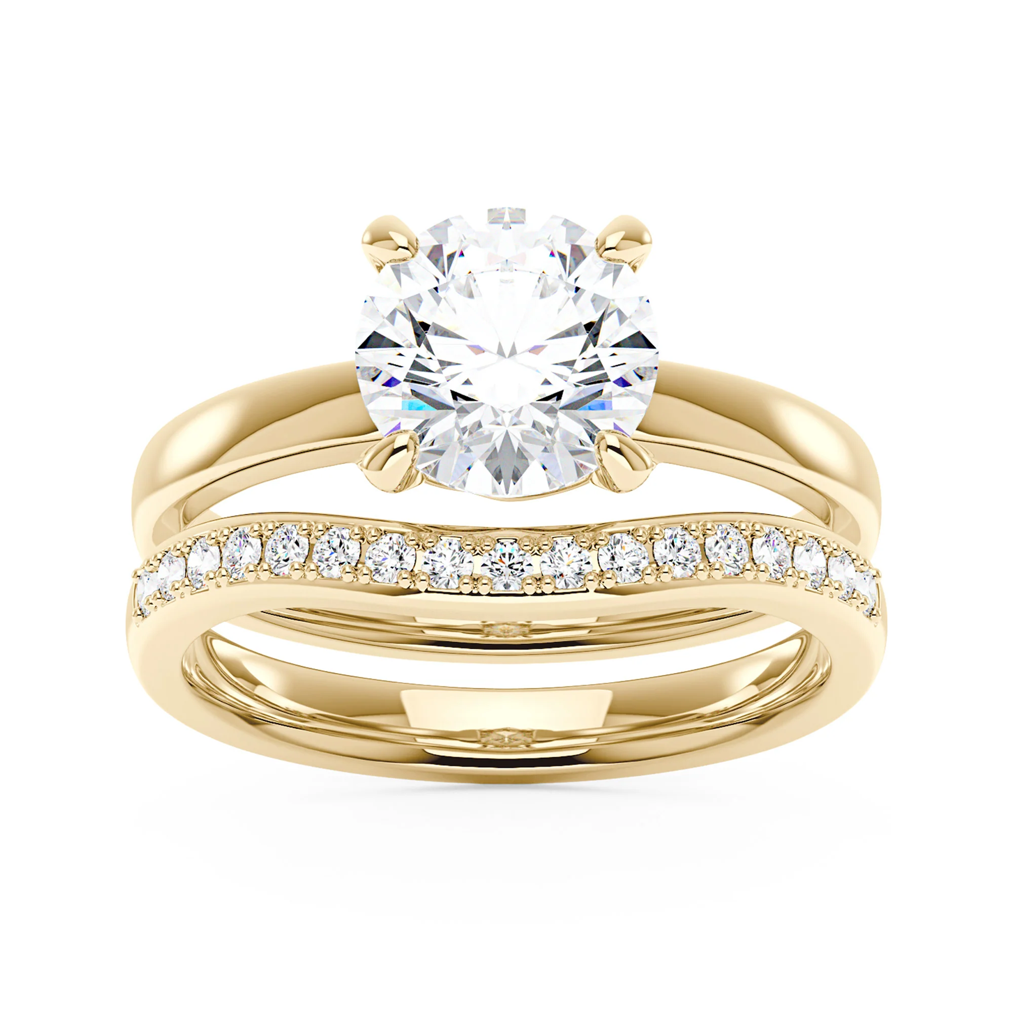Round Cut Moissanite Solitaire Ring and Curved Band Set - Image 4