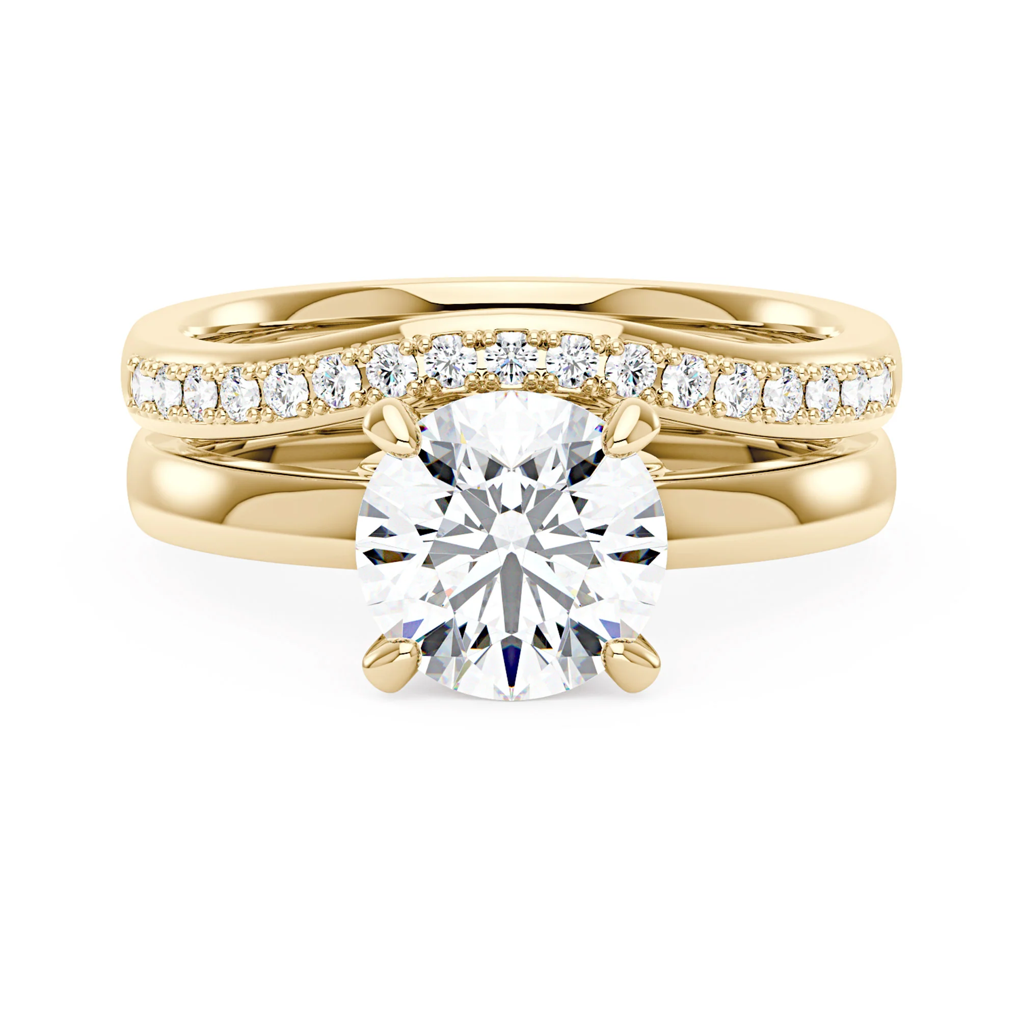 Round Cut Moissanite Solitaire Ring and Curved Band Set - Image 5
