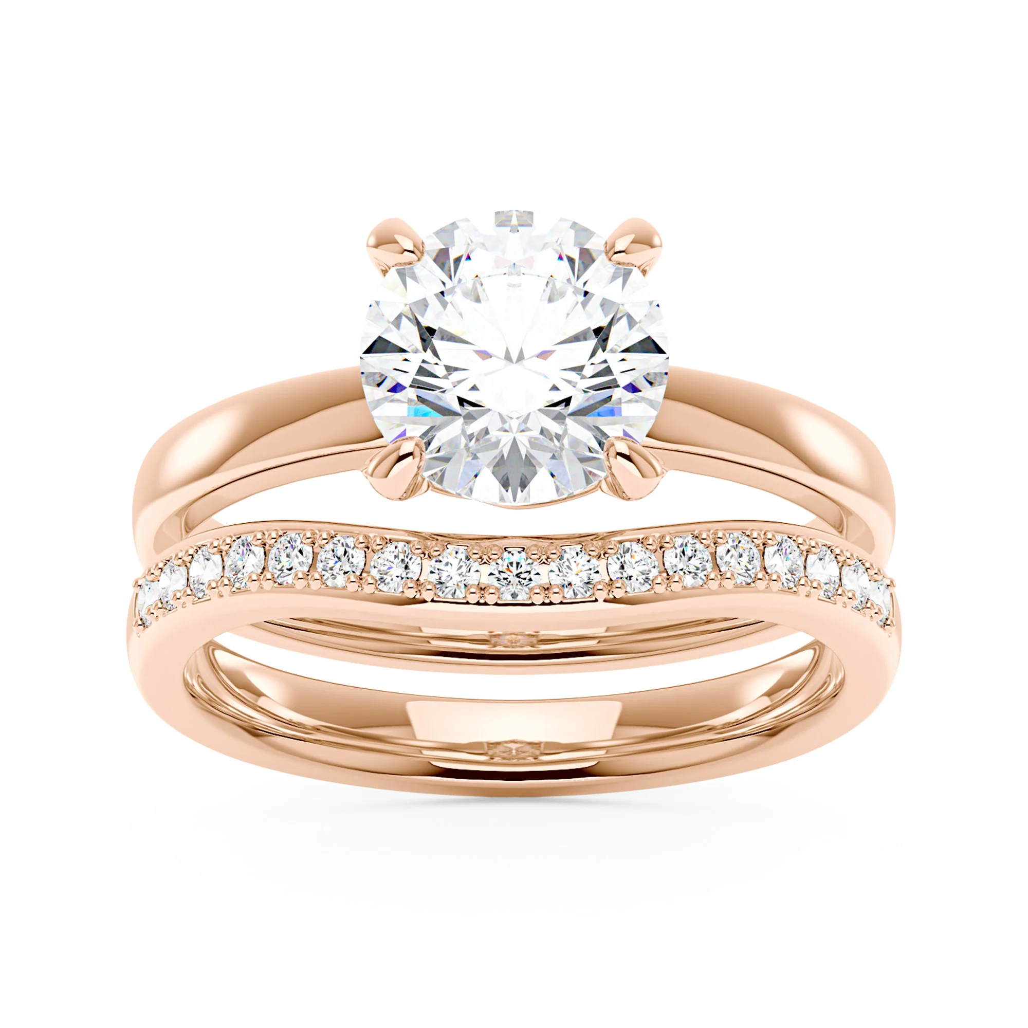 Round Cut Moissanite Solitaire Ring and Curved Band Set - Image 7