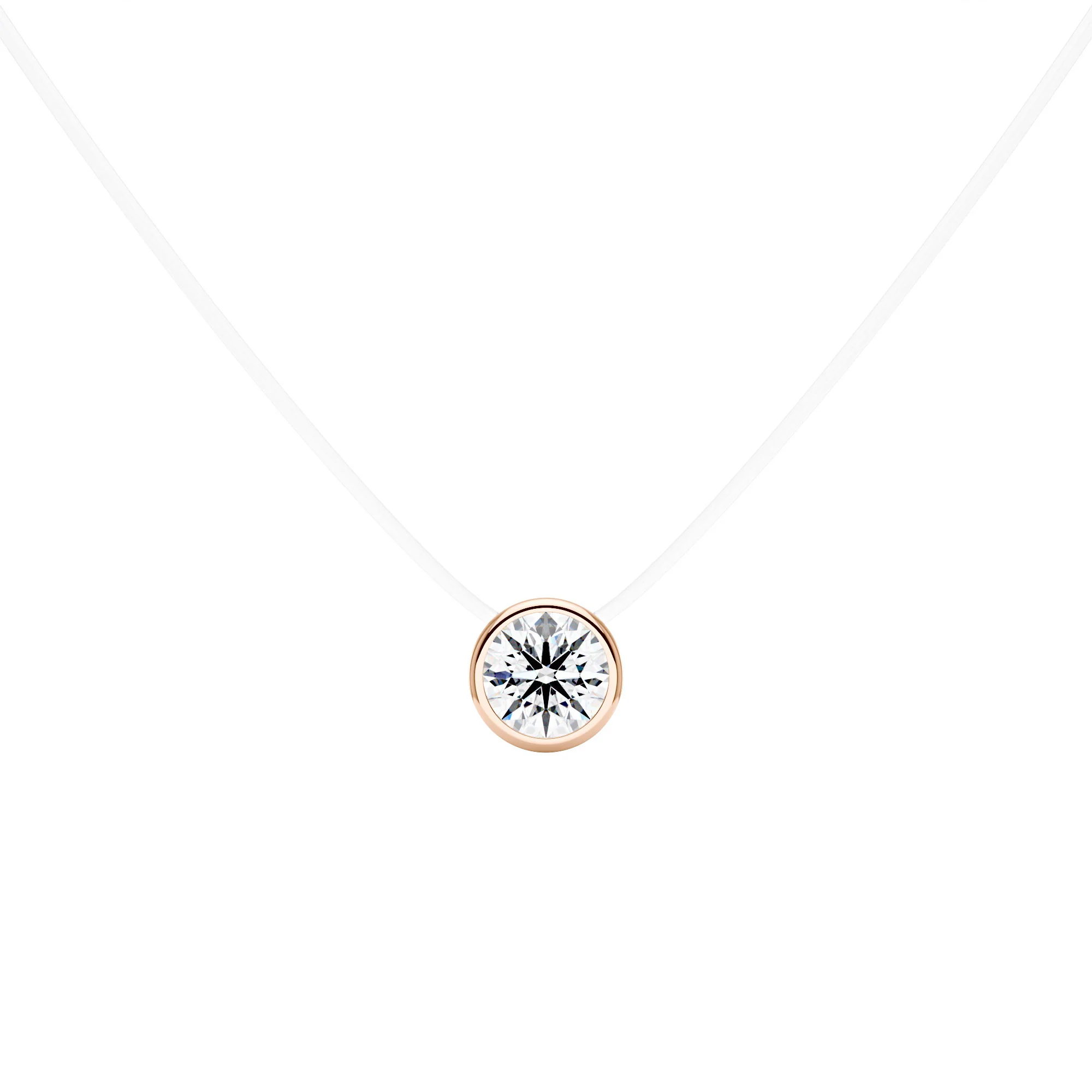 Round Moissanite Bezel Pendant Fish Line Necklace - Image 7