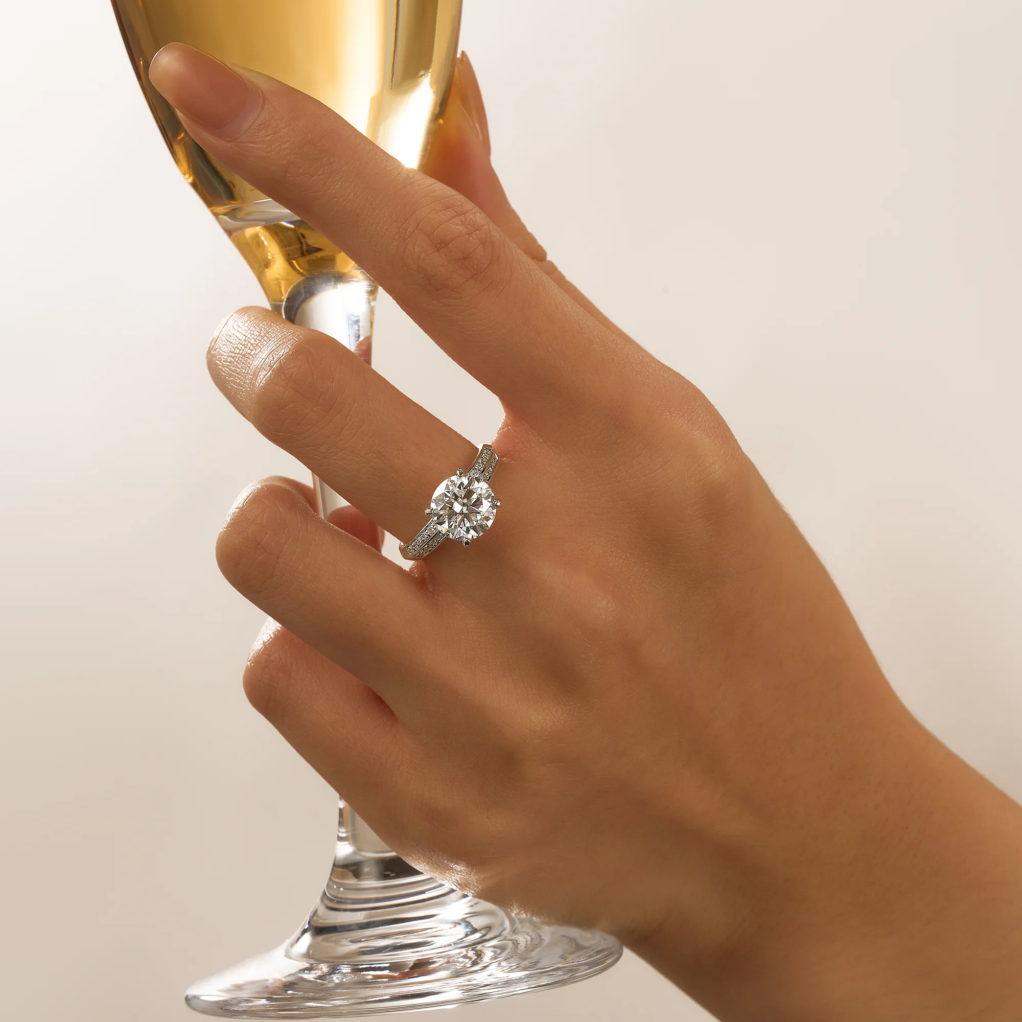 Round Moissanite Engagement Ring with Pavé Double Row Band - Image 11
