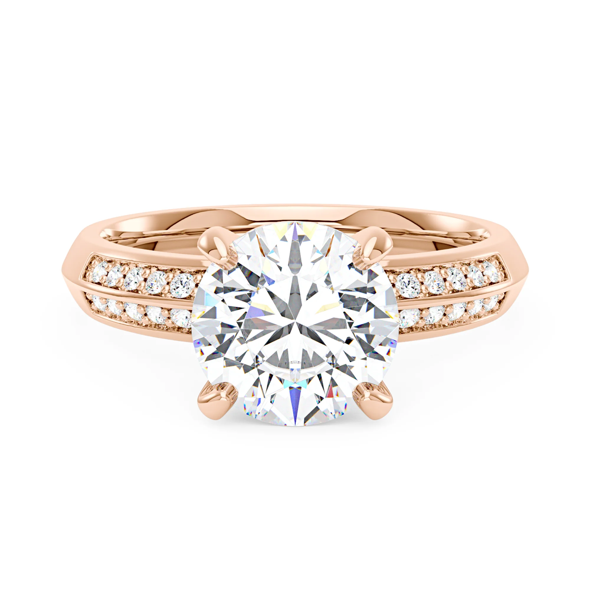 Round Moissanite Engagement Ring with Pavé Double Row Band - Image 7
