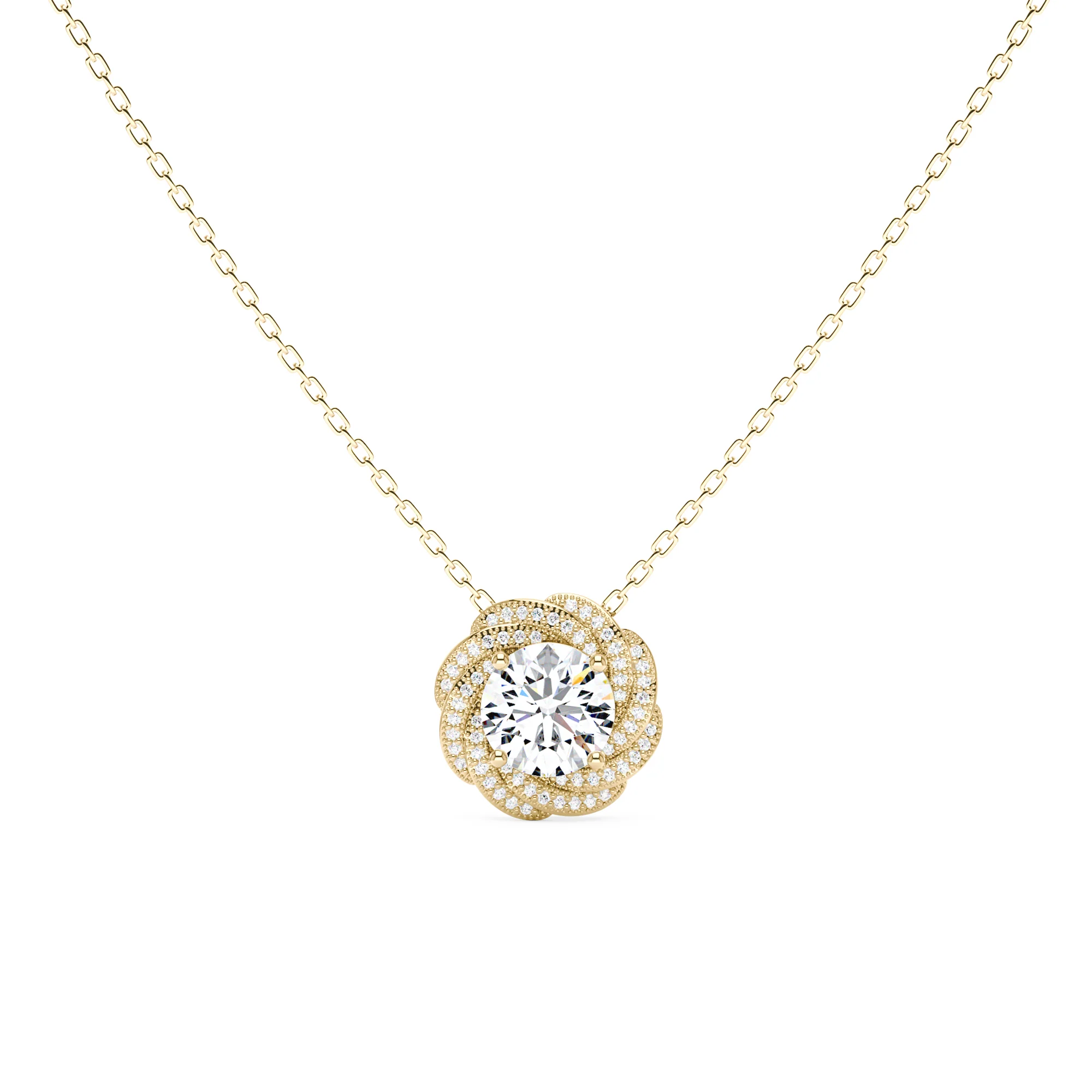 Round Moissanite Floral Halo Pendant Necklace - Image 4