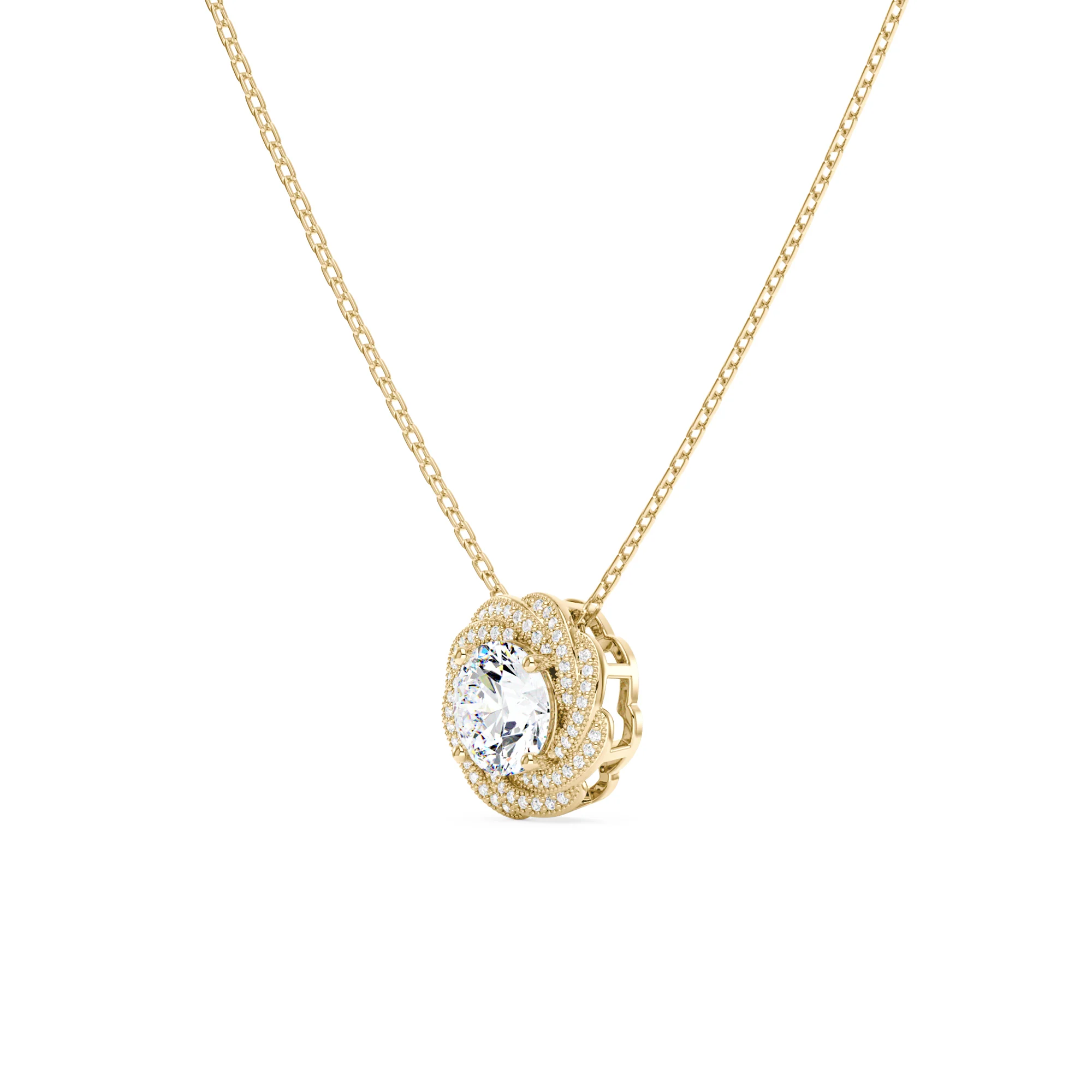 Round Moissanite Floral Halo Pendant Necklace - Image 5