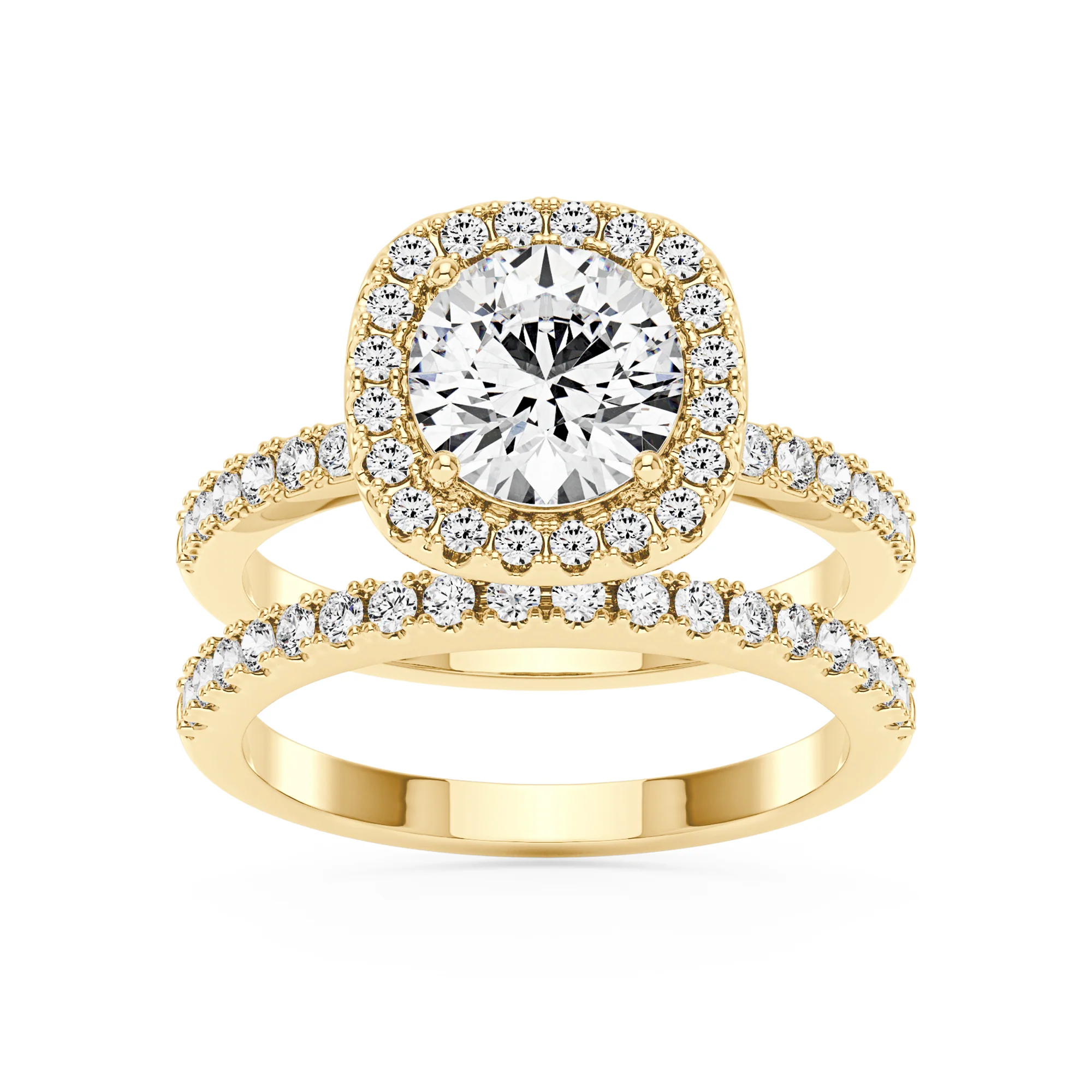 Round Moissanite Halo Bridal Ring Set - Image 4