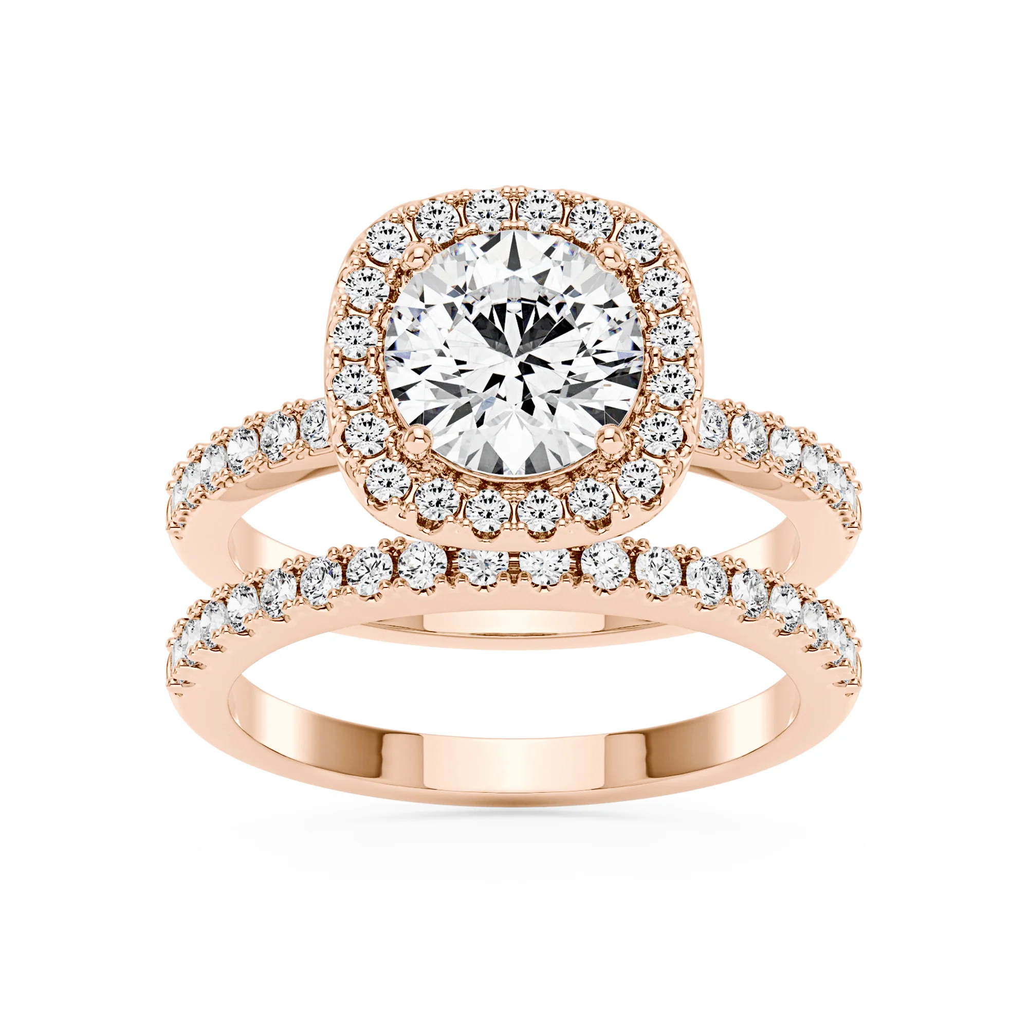 Round Moissanite Halo Bridal Ring Set - Image 7