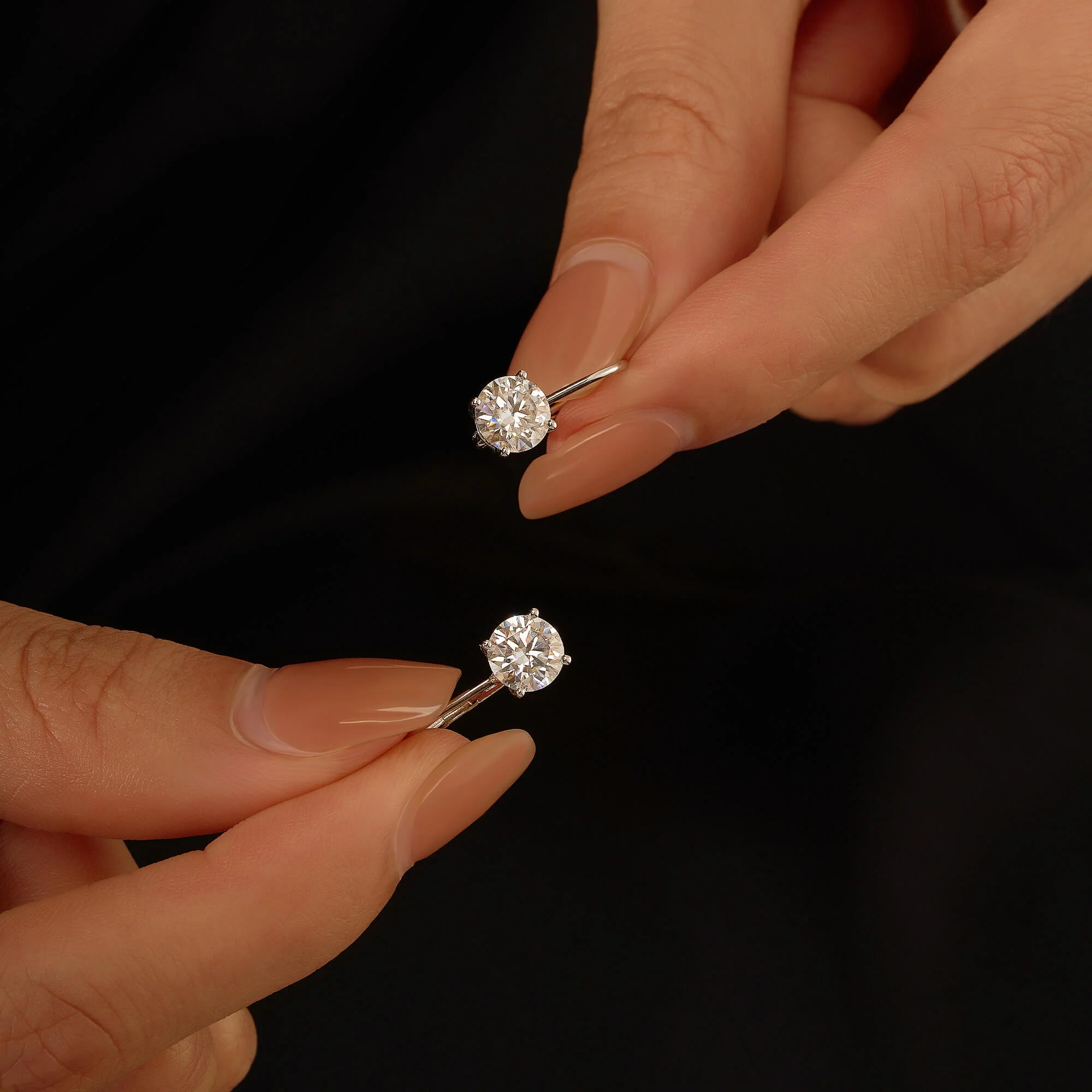 Round Moissanite Leverback Drop Earrings - Image 11