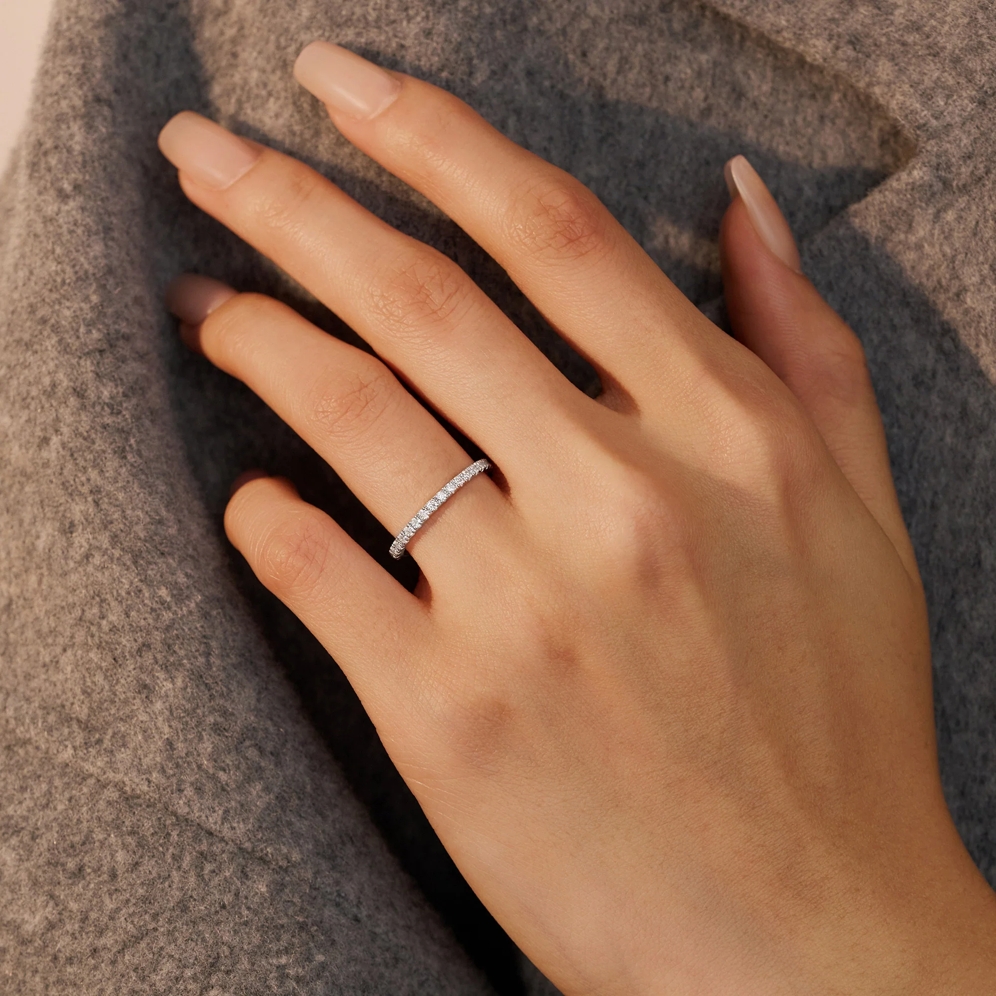 Round Moissanite Pavé Eternity Wedding Band - Image 10