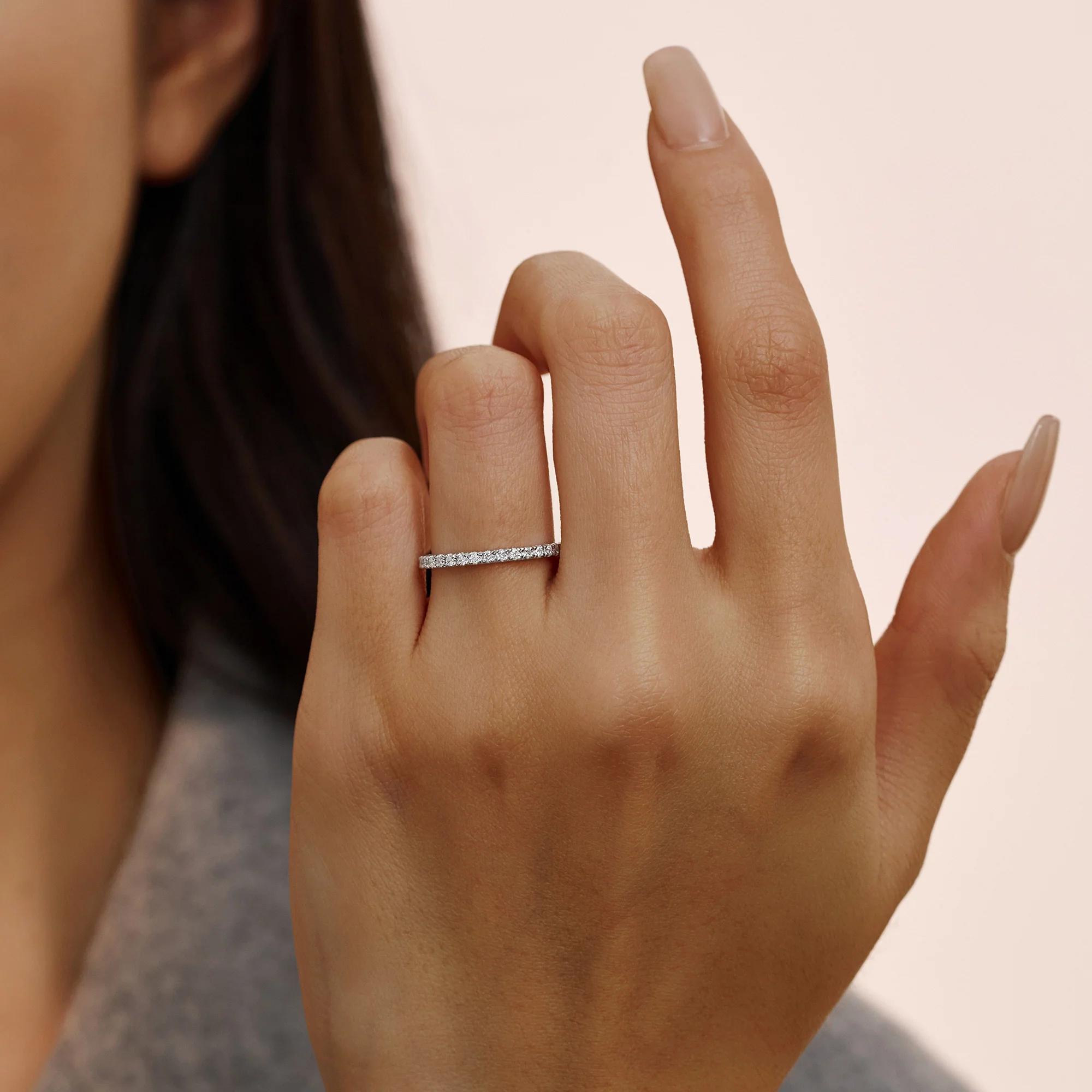Round Moissanite Pavé Eternity Wedding Band - Image 11
