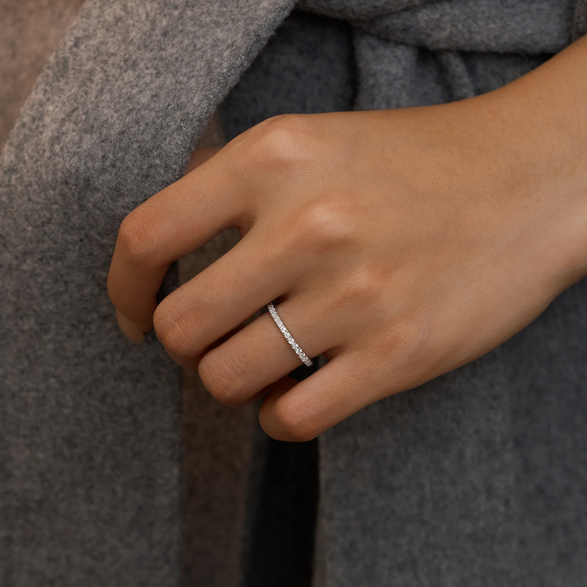 Round Moissanite Pavé Eternity Wedding Band - Image 12