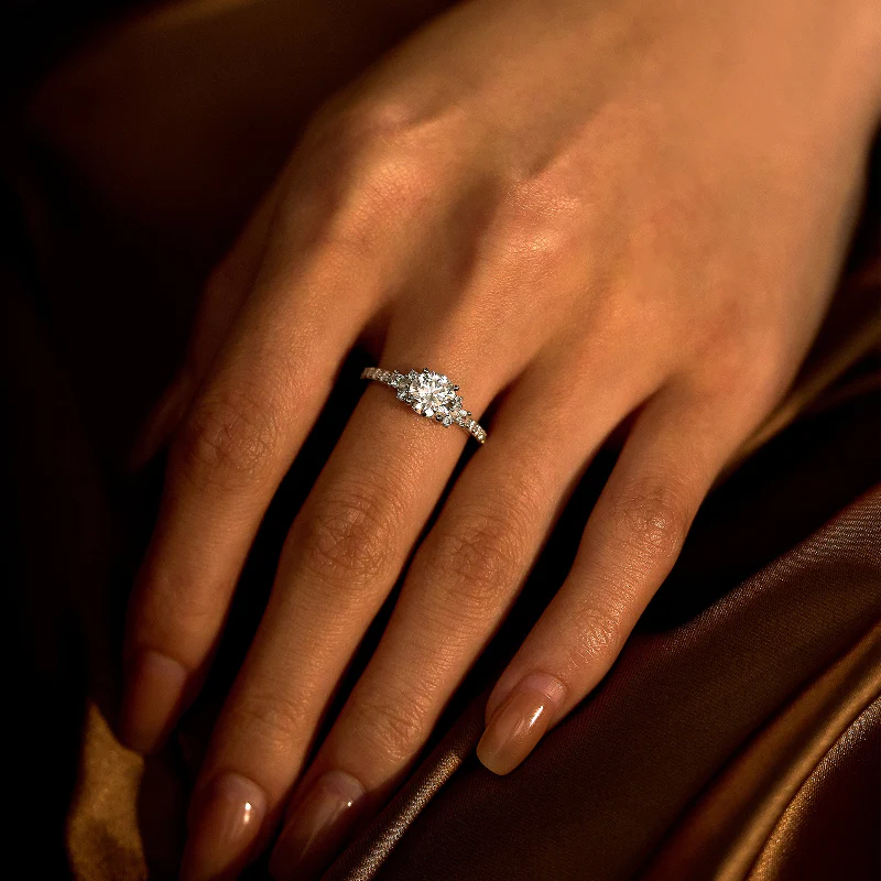 Round Moissanite Ring with Pavé Band - Image 10