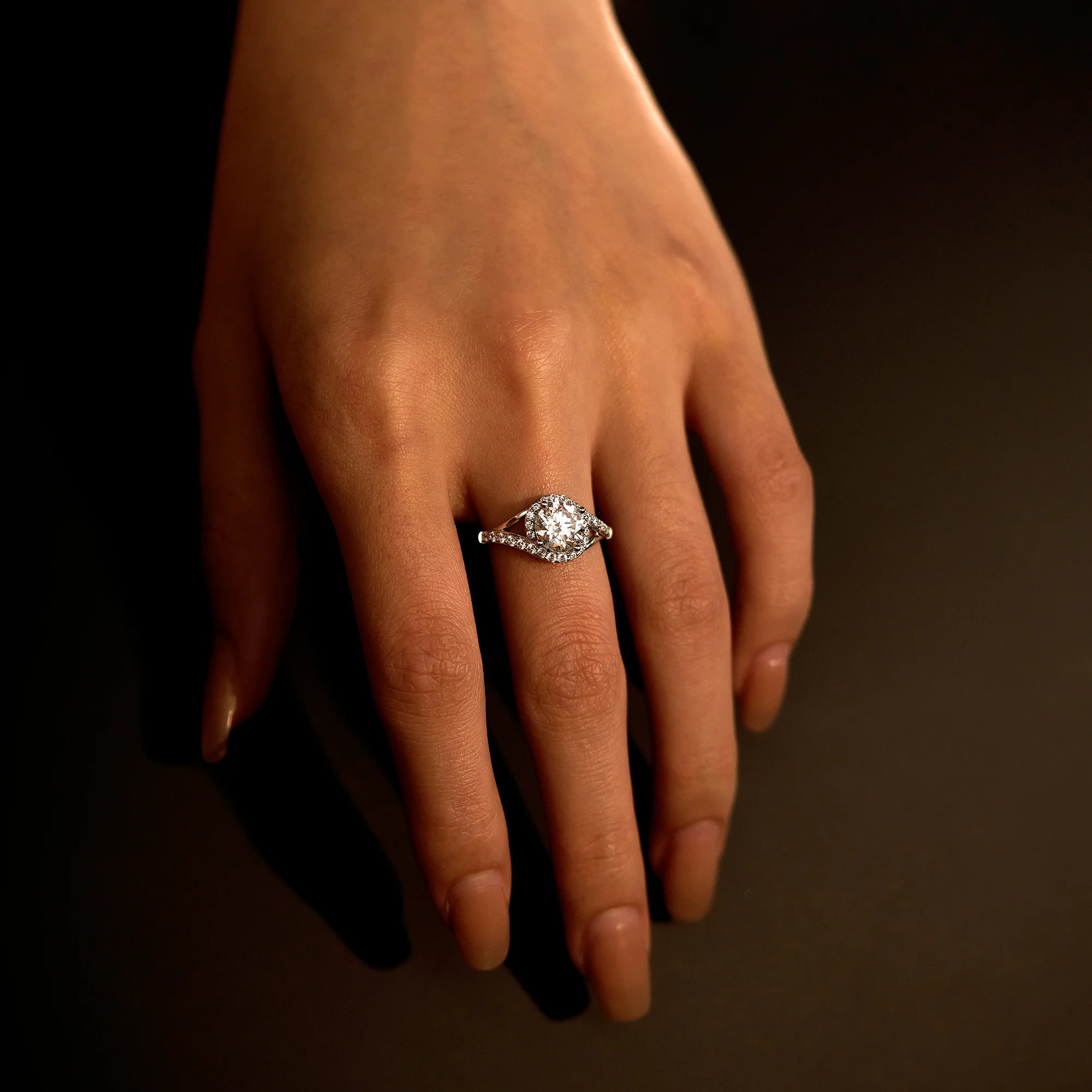 Starlight Halo Moissanite Ring with Twist Pavé Band - Image 12