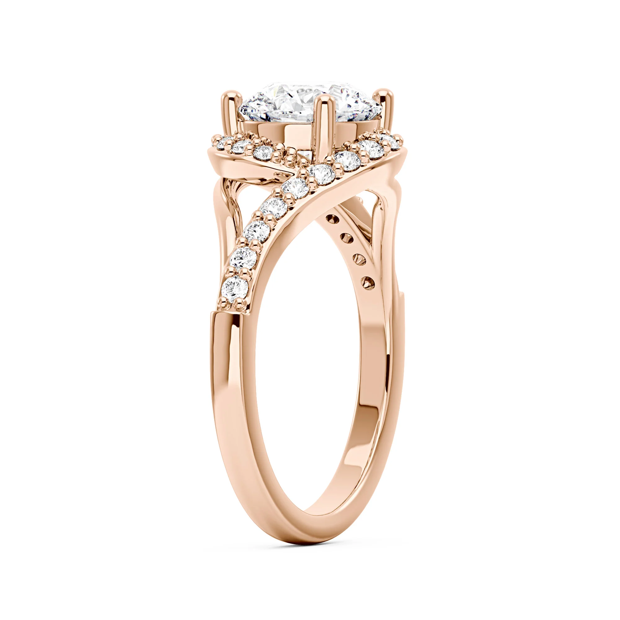 Starlight Halo Moissanite Ring with Twist Pavé Band - Image 8
