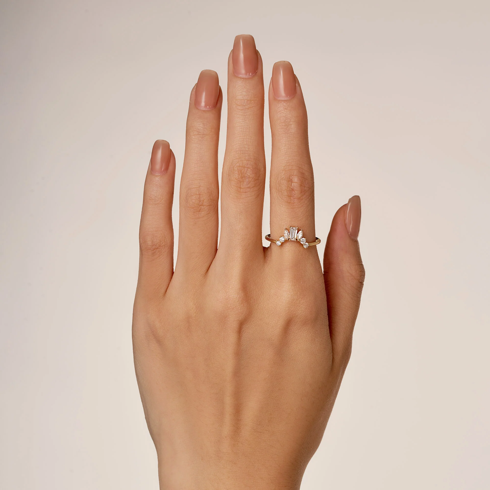 Tapered Baguette Marquise Round Moissanite Curved Band - Image 12