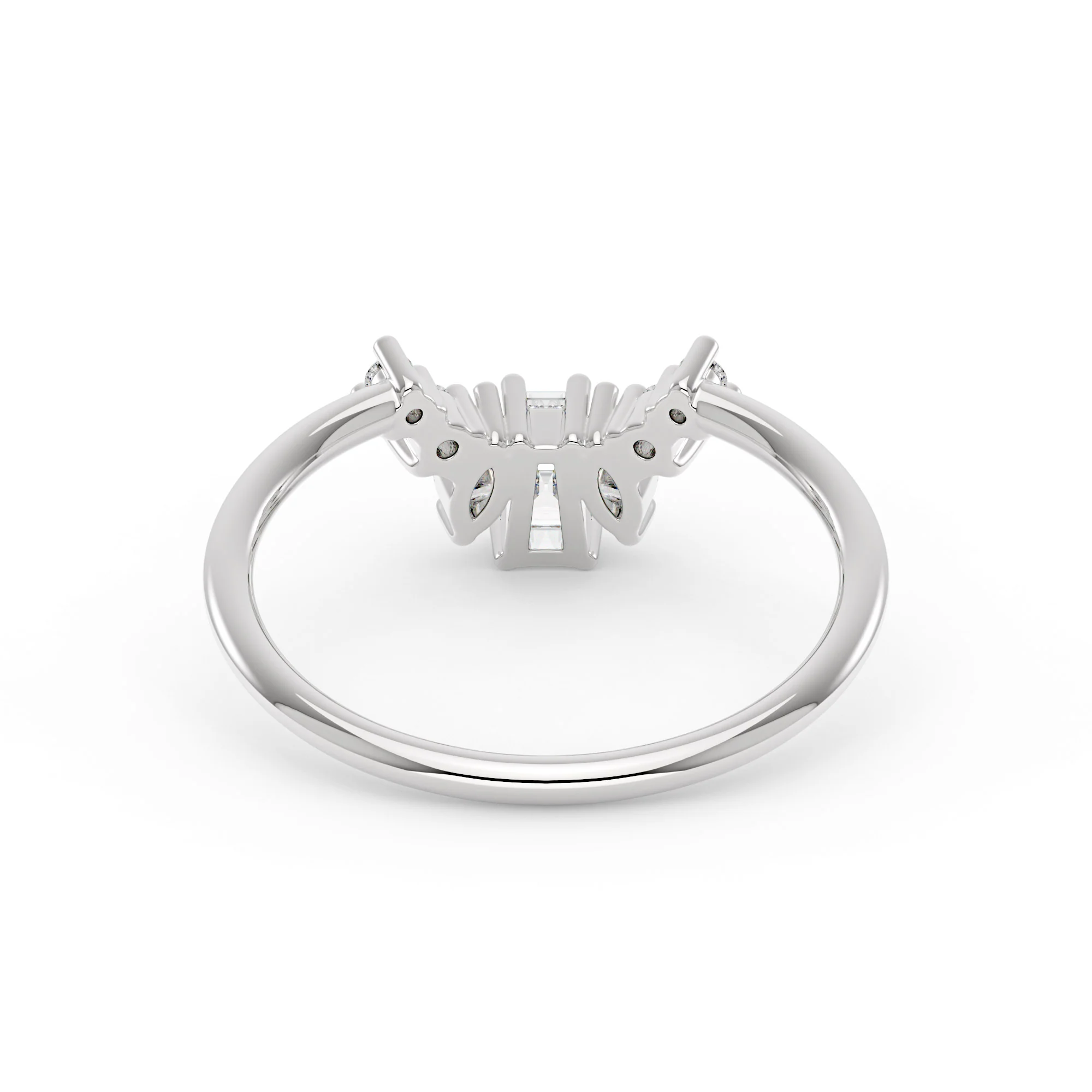 Tapered Baguette Marquise Round Moissanite Curved Band - Image 3