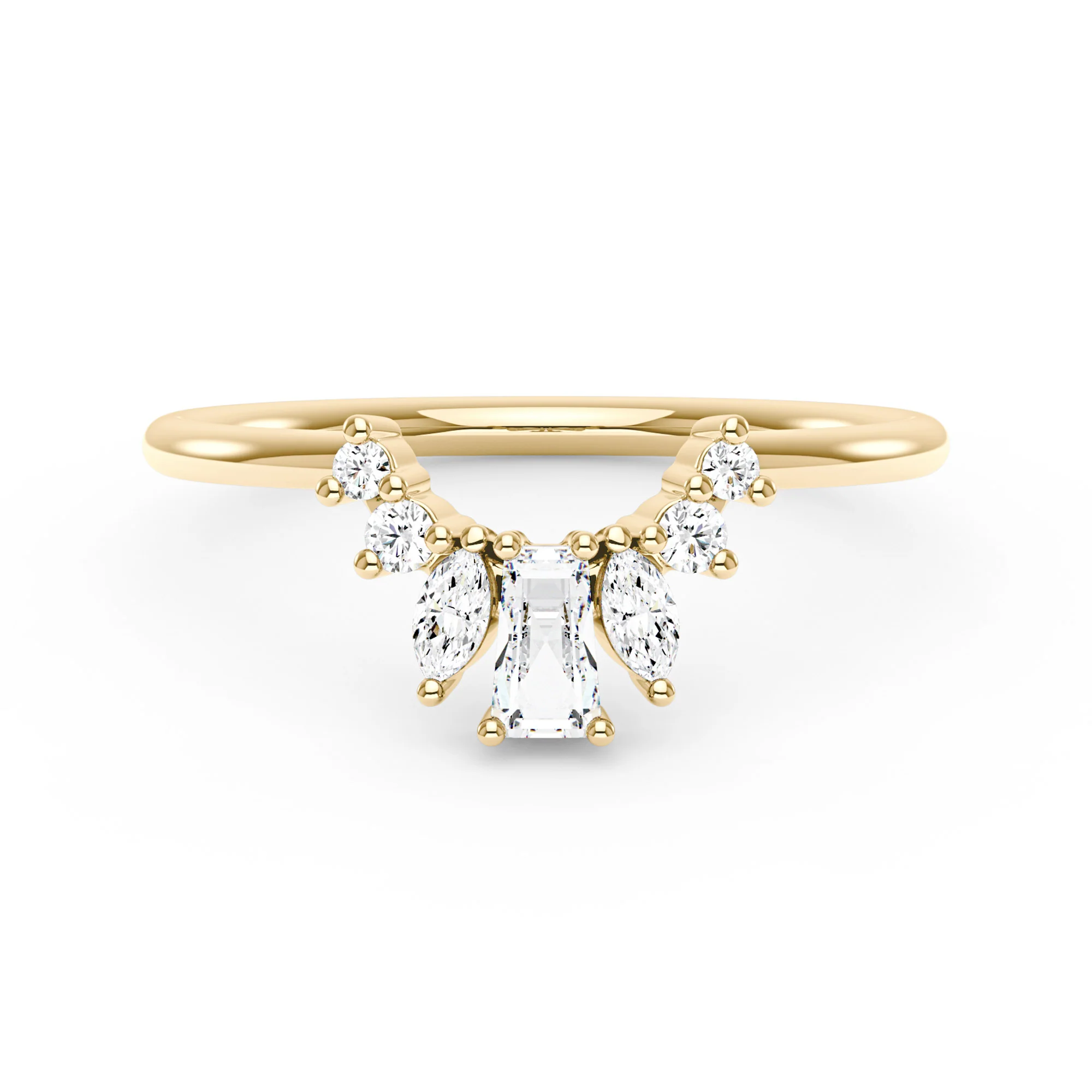Tapered Baguette Marquise Round Moissanite Curved Band - Image 4