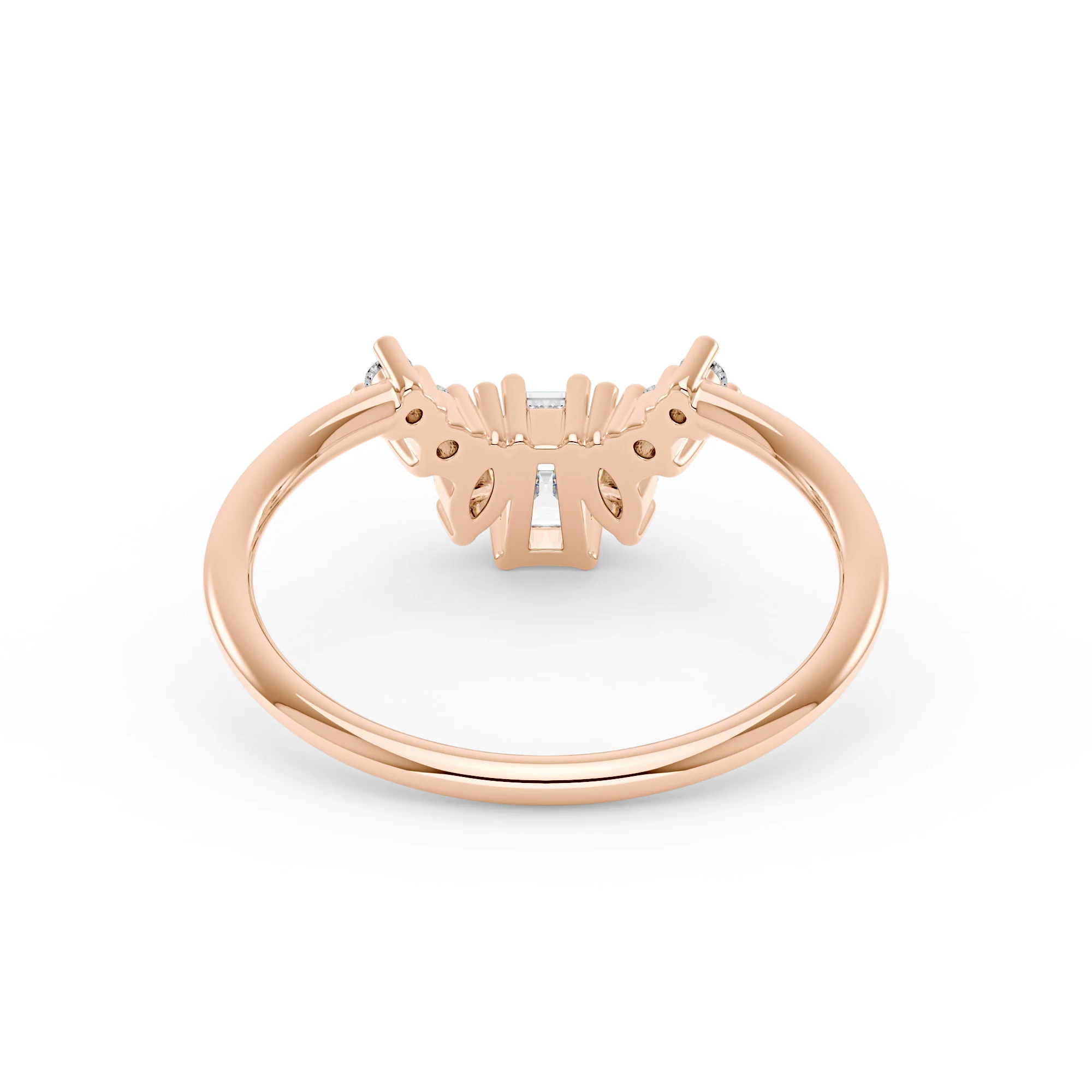 Tapered Baguette Marquise Round Moissanite Curved Band - Image 9