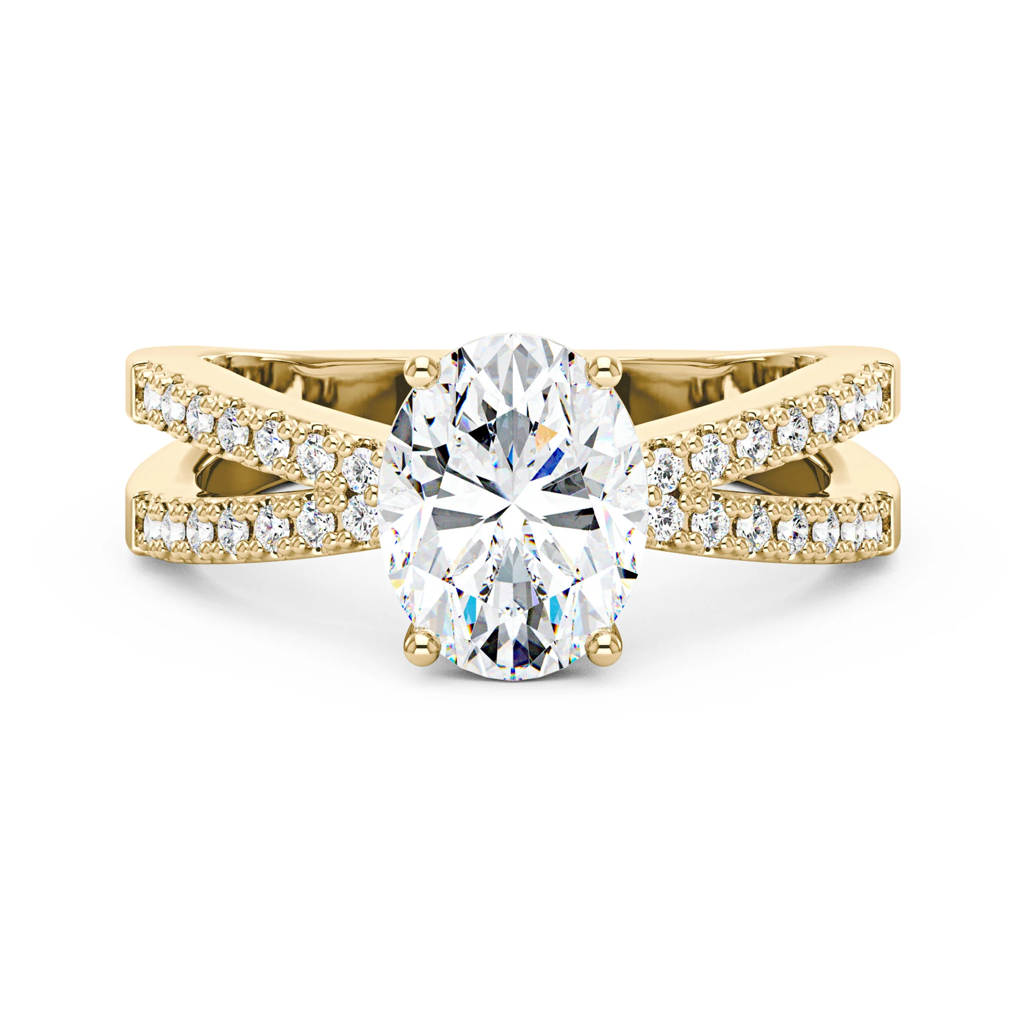 Oval Moissanite Engagement Ring with Crossover Pavé Band - Image 4