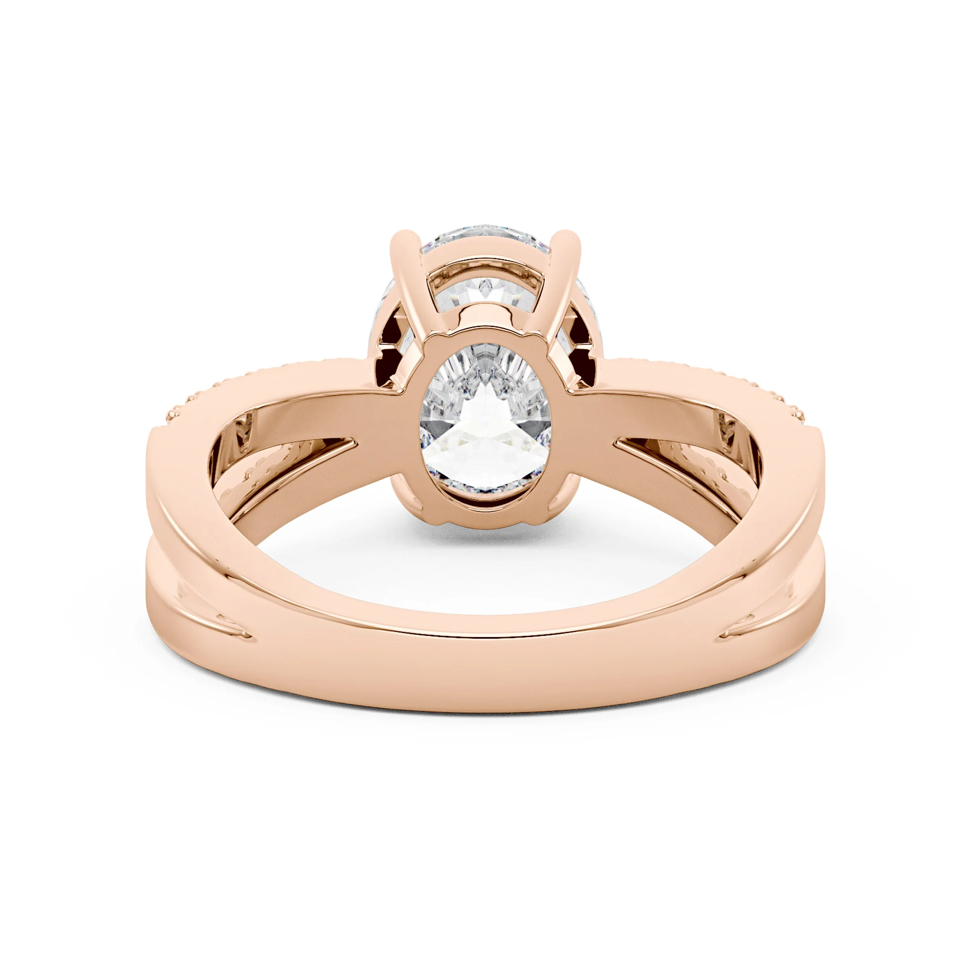 Oval Moissanite Engagement Ring with Crossover Pavé Band - Image 9