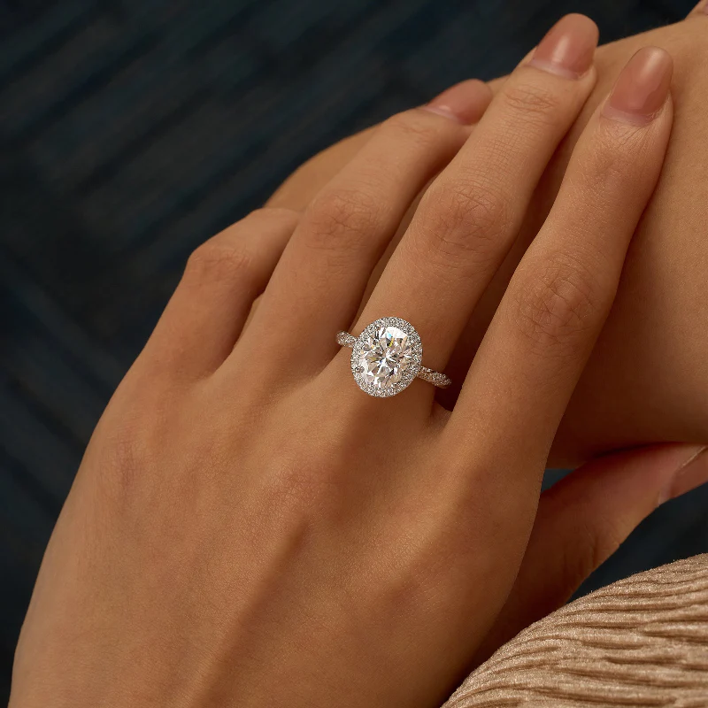Oval Halo Moissanite Engagement Ring with Twisted Pavé Band - Image 12