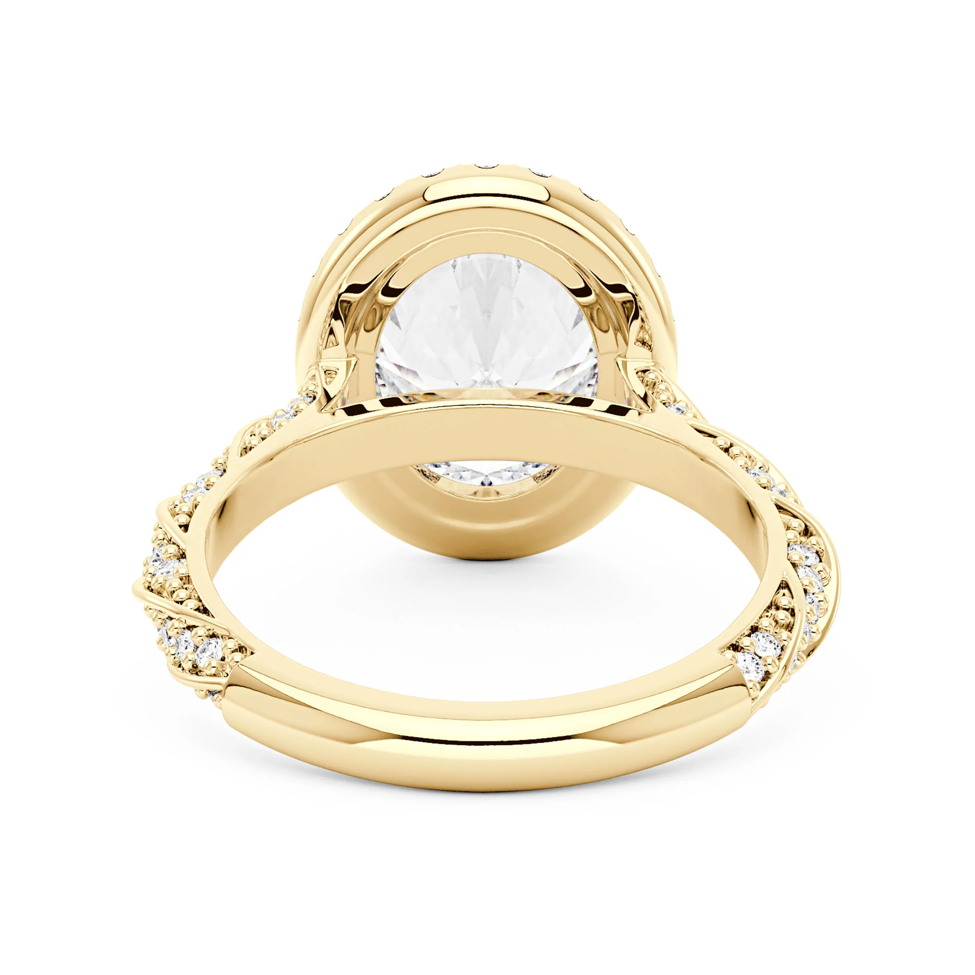 Oval Halo Moissanite Engagement Ring with Twisted Pavé Band - Image 6